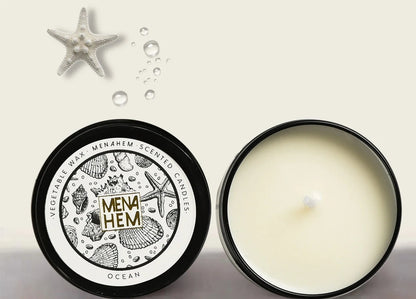 Black tin soybean wax candle measuring 6cm diameter with smokeless burning and botanical fragrance options