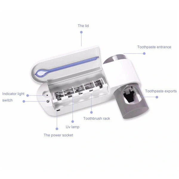 3-in-1 toothbrush holder with UV sterilizer and toothpaste dispenser, wall-mounted design