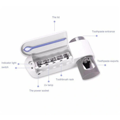 3-in-1 toothbrush holder with UV sterilizer and toothpaste dispenser, wall-mounted design
