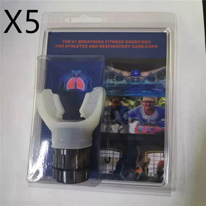 White and black adjustable resistance breathing trainer with silicone mouthpiece