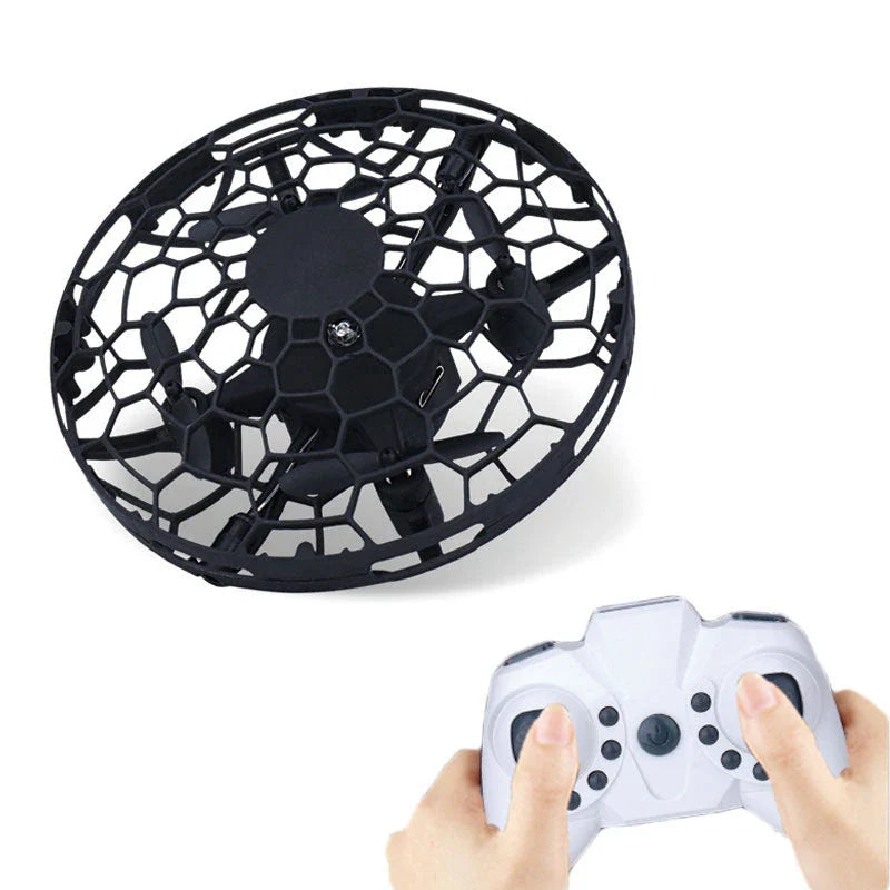 Futuristic mini drone helicopter with UFO-inspired design, automatic obstacle detection, and intuitive controls