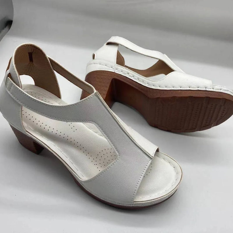 Peep Toe Wedge Sandals with Buckle Strap, Open Toe Roman Style High Heels in Plus Sizes, Artificial PU Upper with Rubber Sole and Low Heel Under 3cm