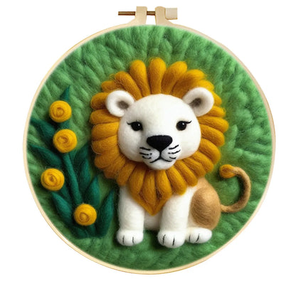 Round three-dimensional embroidery kit with linen fabric, wool felt pieces, and embroidery frame for 20x20 cm blanket painting