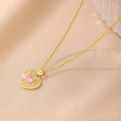 Women's copper necklace with choice of heart, butterfly, cross, or round diamond pendant on electroplated chain