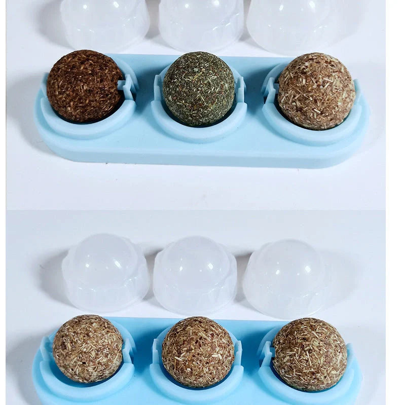 Self-adhesive rotated catnip lick ball for cats, natural play stimulation