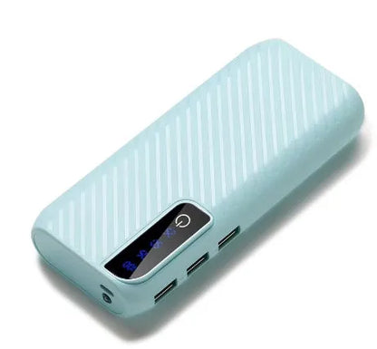 20000mAh mini power bank in black with dimensions 142x64x23mm showing dual USB ports