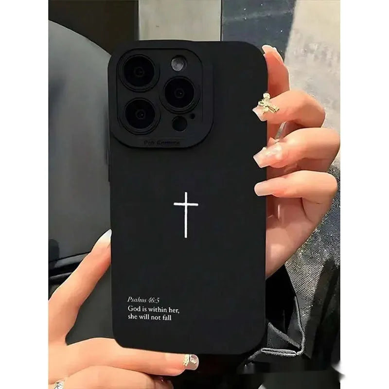 Black TPU phone case with dark cross design, all-inclusive, for Apple iPhone 11-16 and XS Max
