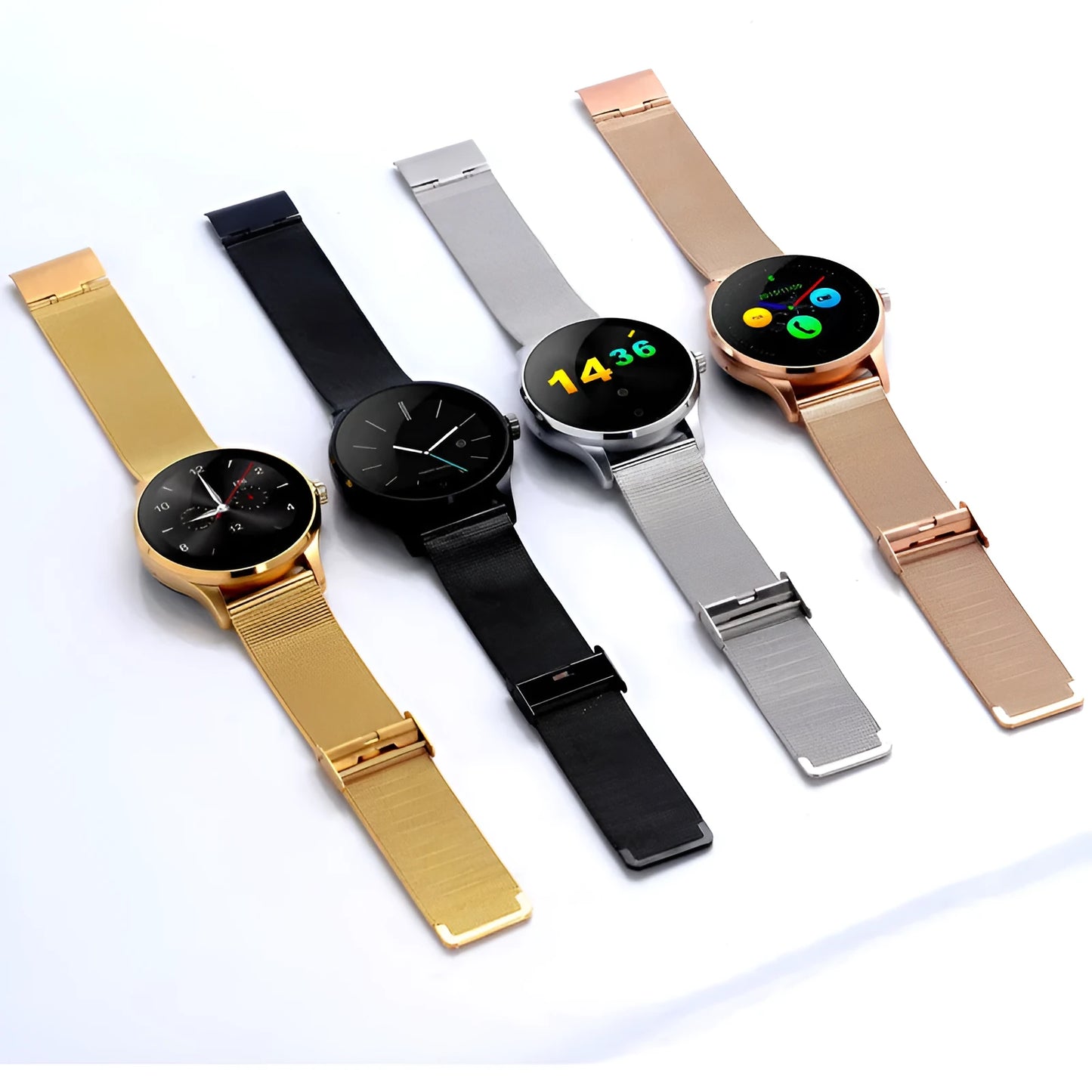 K88H smartwatch showing heart rate monitoring on 1.3-inch IPS screen with optional strap colours