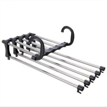 Adjustable 5-Tier Pants Rack in stainless steel with non-slip coating for space-saving closet organization