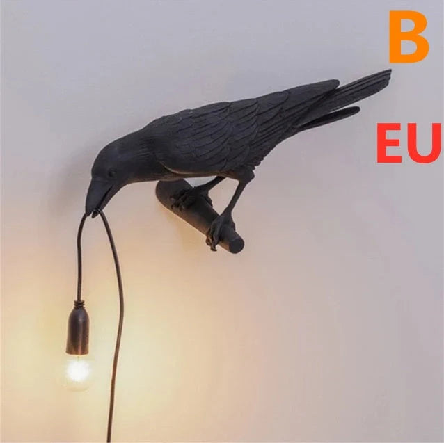 Creative Auspicious Bird Resin Wall Lamp Decoration in white or black