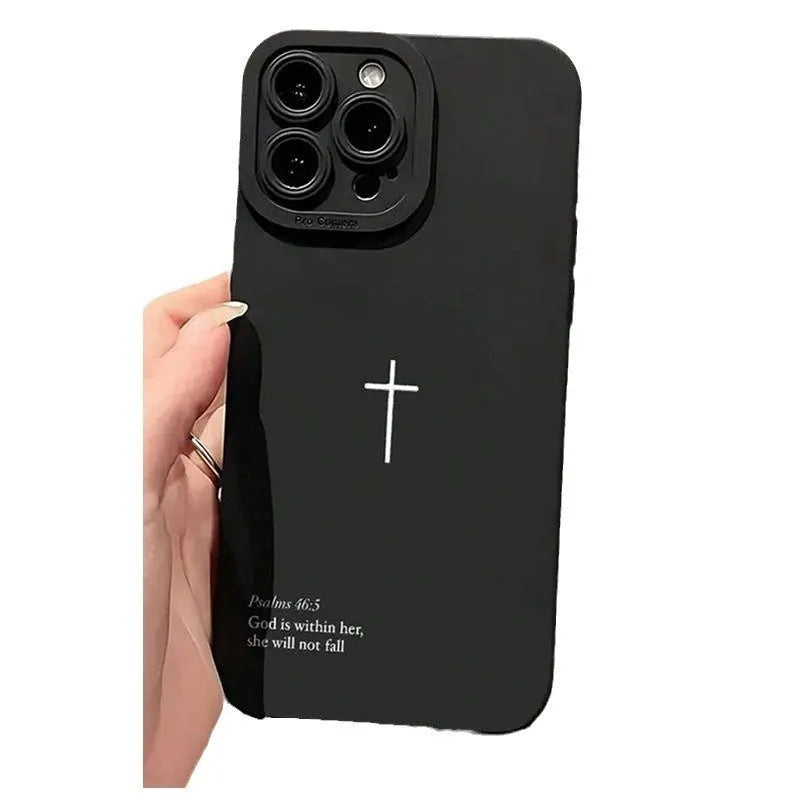 Black TPU phone case with dark cross design, all-inclusive, for Apple iPhone 11-16 and XS Max