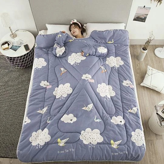 Cozy heated blanket with sleeves for comfortable lounging and hands-free relaxation