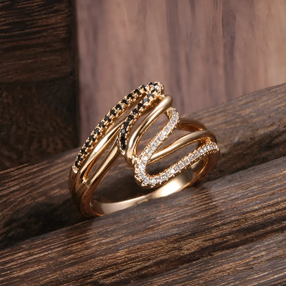 Women's electroplated copper ring with micro-inlaid zircon detailing, shown in WK2230 colour on a model's hand.
