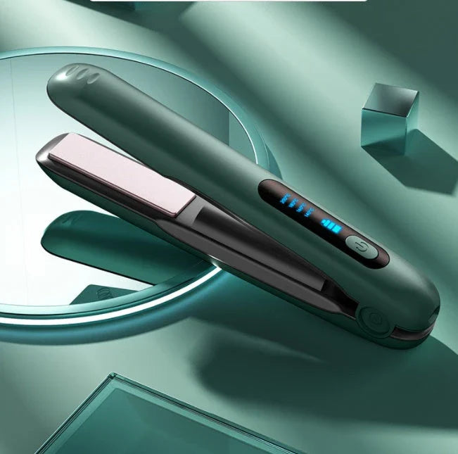 Cordless hair straightener and curler with ceramic plates, 4 heat settings, and 5000mAh rechargeable battery for on-the-go styling