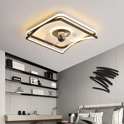 Modern black ceiling fan lamp with LED light and remote control for bedroom or dining room