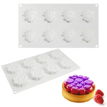 Round silicone cake mould with eight bubble tower pattern design for baking