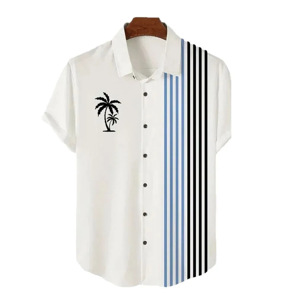 Men's short-sleeved Hawaiian shirt with a colourful 3D printed pattern.