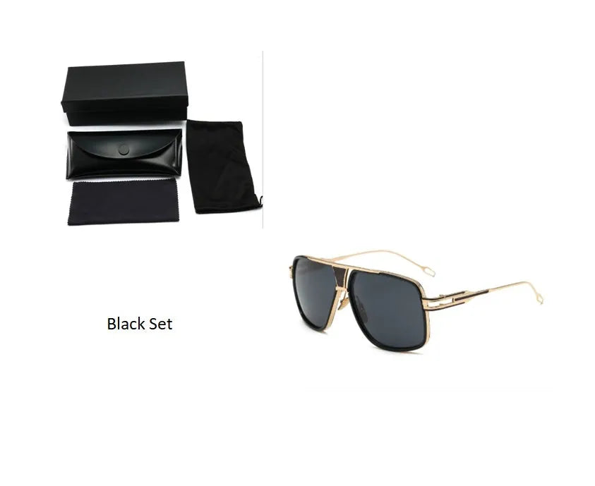 Men's square UV400 sunglasses with 59mm lens width, plastic and metal frame, goggle style