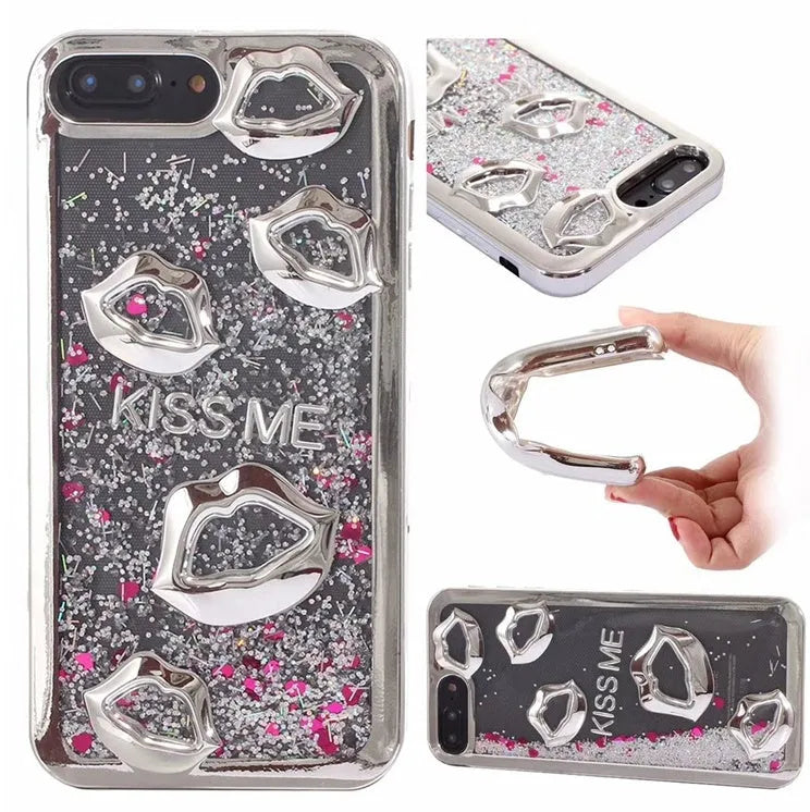 Huawei smartphone back cover with a raised 3D lips design in pink TPU material.