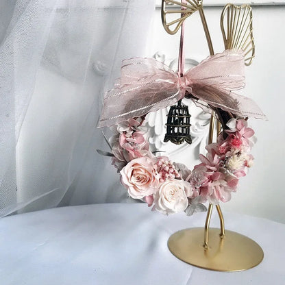 10cm wooden DIY preserved flower vine ring kit with glue and tools for salon or car hanging decoration