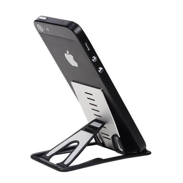 Black matte finish card phone holder with lazy bracket design on desktop