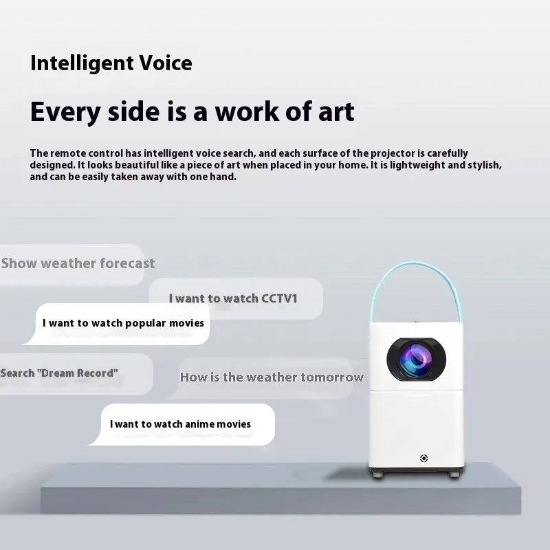 Smart HD projector with Android system and remote control on table