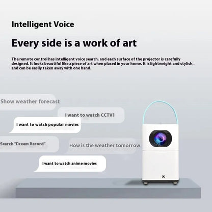 Smart HD projector with Android system and remote control on table