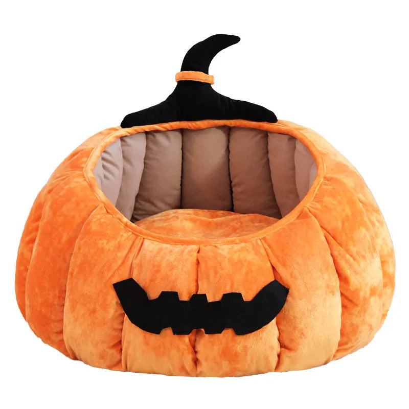 Halloween pumpkin design cat nest pet bed in orange or black cloth fabric