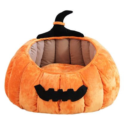 Halloween pumpkin design cat nest pet bed in orange or black cloth fabric