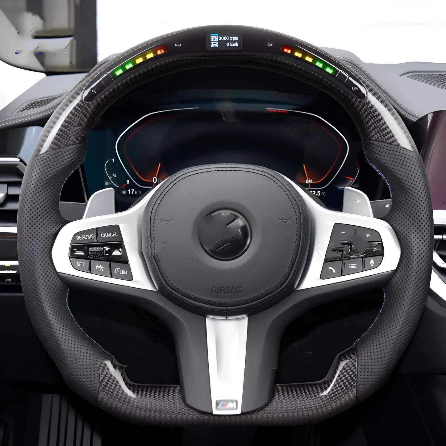 Black carbon fibre BMW steering wheel with LED elements for X3 X5 models