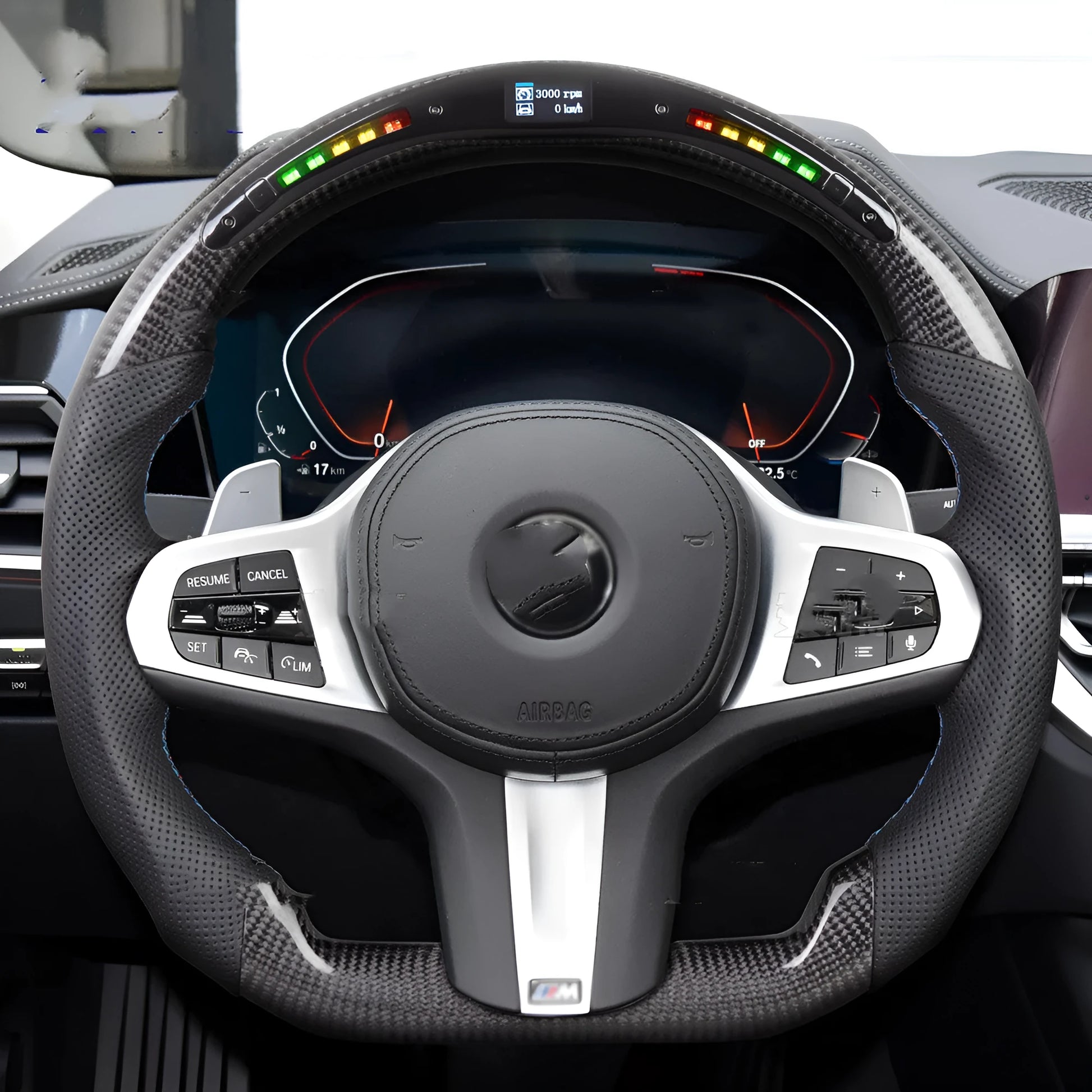 Black carbon fibre BMW steering wheel with LED elements for X3 X5 models