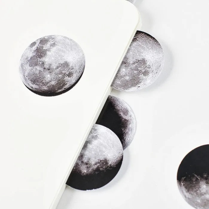 Box containing 45 black moon phases and calendar planet decorative stickers on self-adhesive paper.