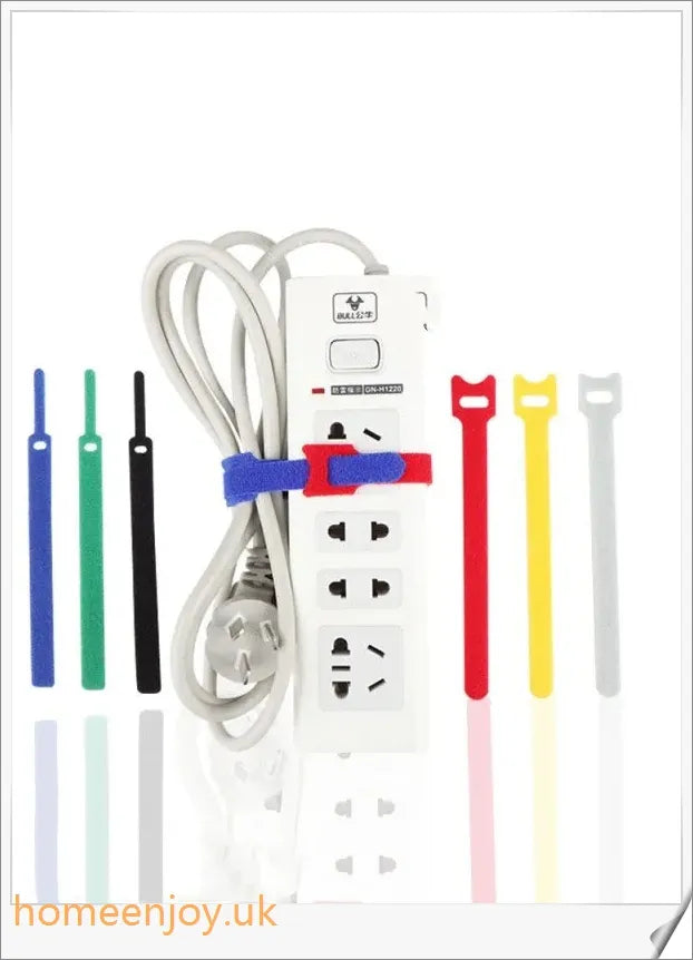 Premium nylon Velcro cable management device for organising and bundling cords in a workspace or entertainment setup