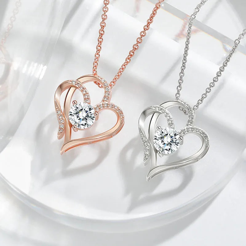 Women's simple heart-shaped 925 silver necklace with gold-tone plating options.