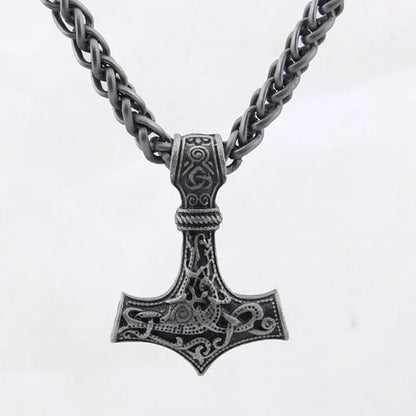 Thor's Hammer Mjolnir pendant, gold-plated steel die cast, 43x32mm, Viking amulet, no chain