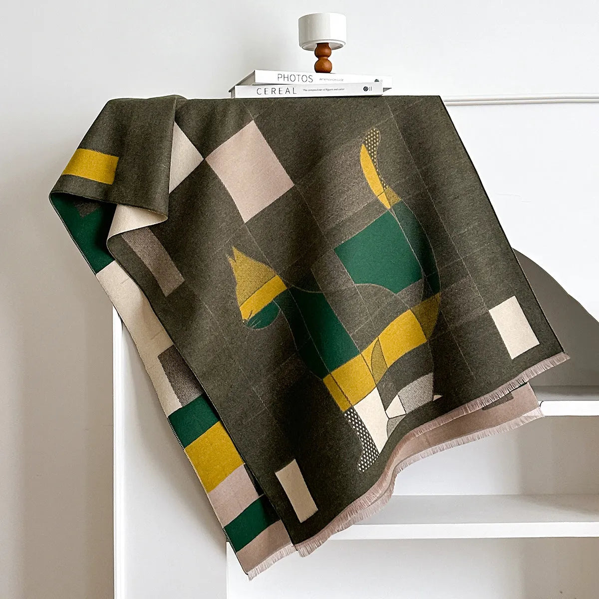 Mid-length 185cm polyester imitation cashmere scarf in eight autumn colours