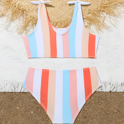 Girls plaid print two-piece swimsuit briefs with bra and panties