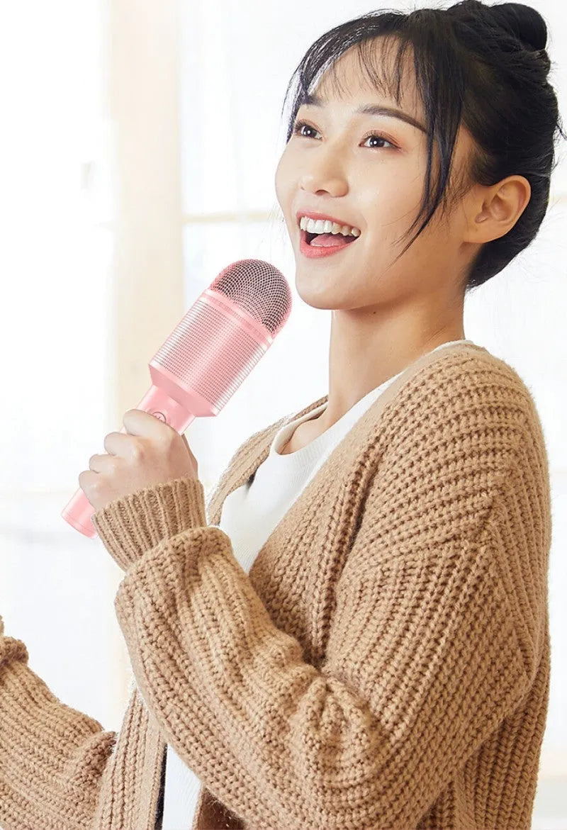Wireless Bluetooth karaoke microphone in pink, blue or green colour with USB connection option