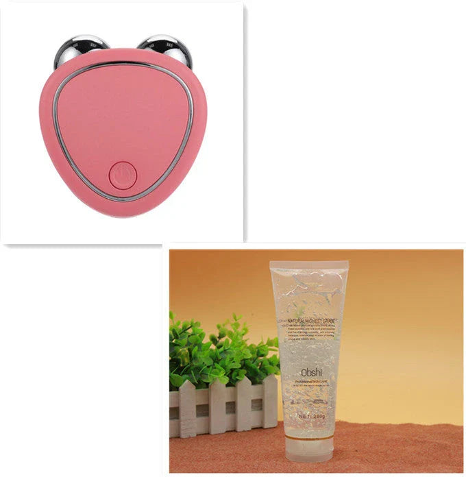 Portable facial beauty massager with dual rollers for lifting, toning, and reducing puffiness
