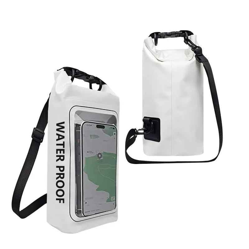 A waterproof crossbody bag in various colours, suitable for carrying a mobile phone outdoors.