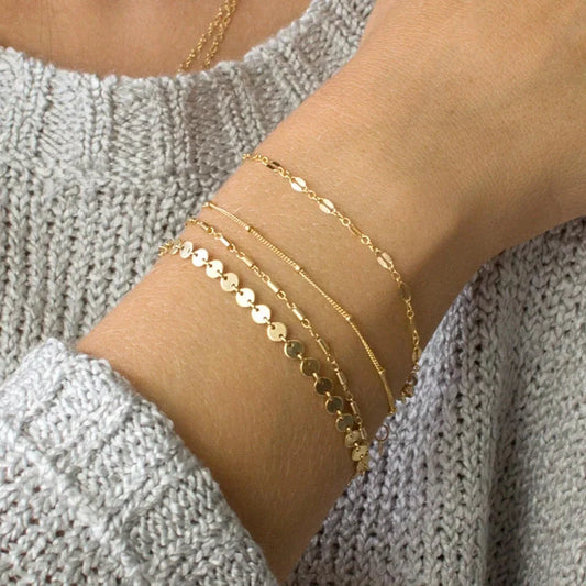 Elegant 4-pack women's chain disc bracelets set in gold and silver