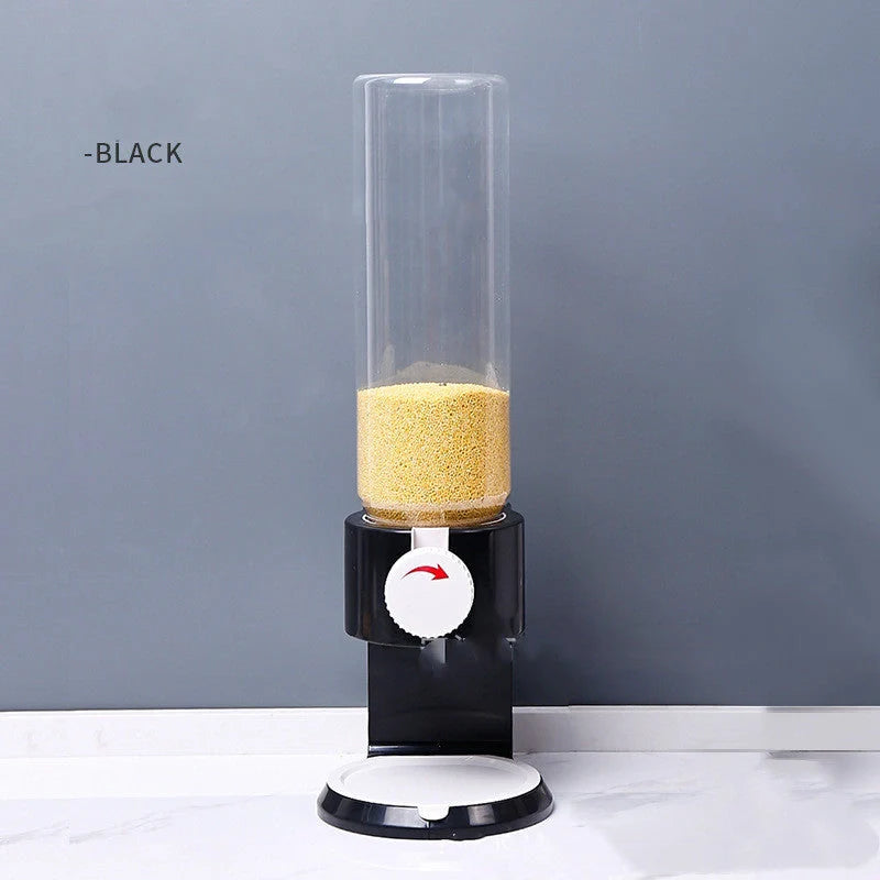 Airtight food storage bottles in white, blue, black, and pink for kitchen organisation