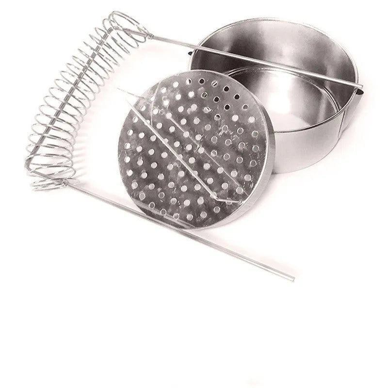 Silver stainless steel oil painting pen washer with spring brush clamp and leaking plug for cleaning brushes with solvent or water.