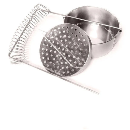 Silver stainless steel oil painting pen washer with spring brush clamp and leaking plug for cleaning brushes with solvent or water.