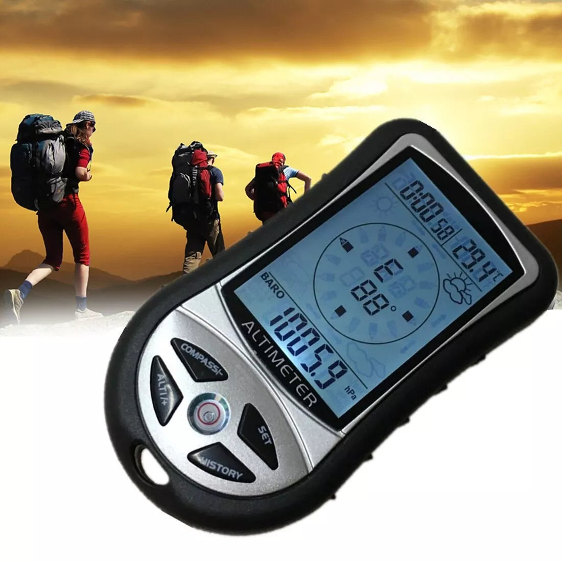 8-in-1 hand-held electronic altimeter for outdoor activities
