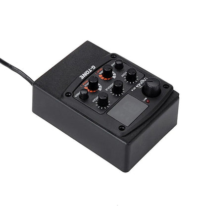 Cherub GT-6 black acoustic guitar EQ preamp pedal with piezo pickup and control knobs