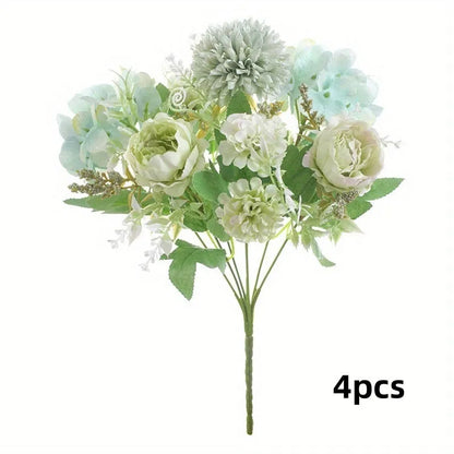 Combination artificial hydrangea flower arrangement in silk and plastic, shown in one of five available colours.