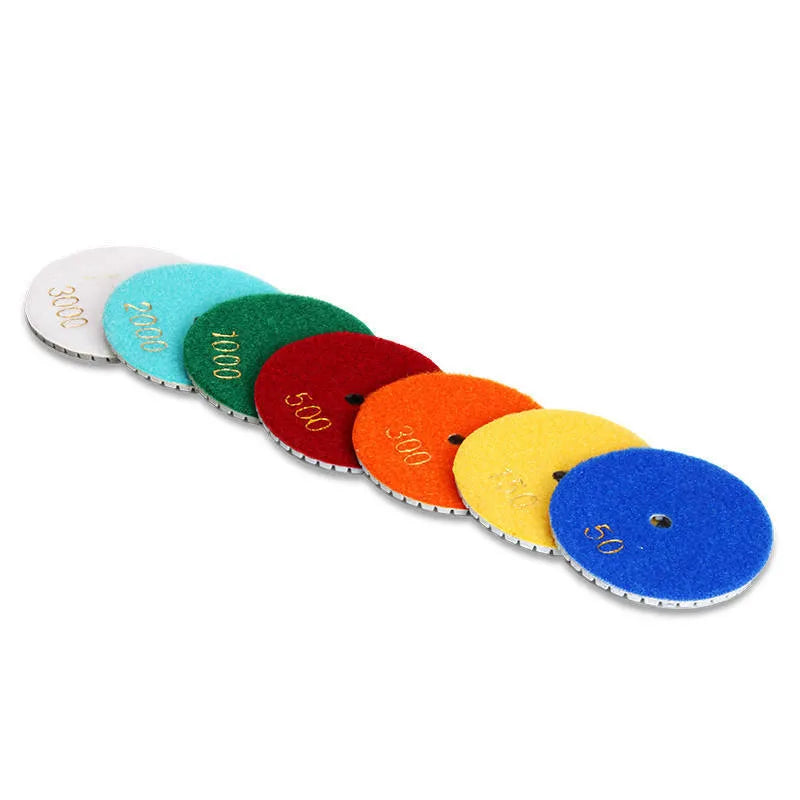 Set of 10 emery polishing discs ranging from 50 to 3000 grit for stone polishing