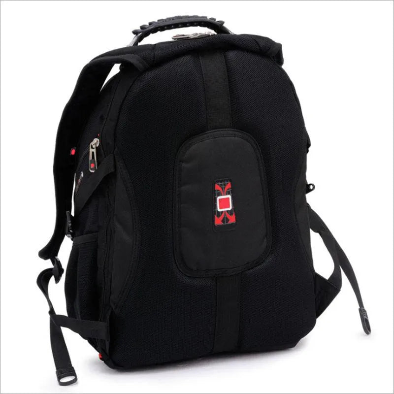 Business computer backpack with 38-litre capacity for 12-15 inch widescreen notebooks, constructed from 1680D nylon/polyester fabric and featuring three main compartments including a dedicated computer layer and organisation pockets.