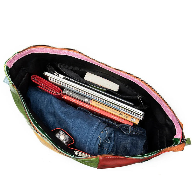 Travel bag crafted from cowhide leather with a 48cm long, 15cm wide, and 37cm high design, crossbody or shoulder carry style for carrying a 15-inch laptop, 9.7-inch iPad, umbrella, A4 magazine, and clothing
